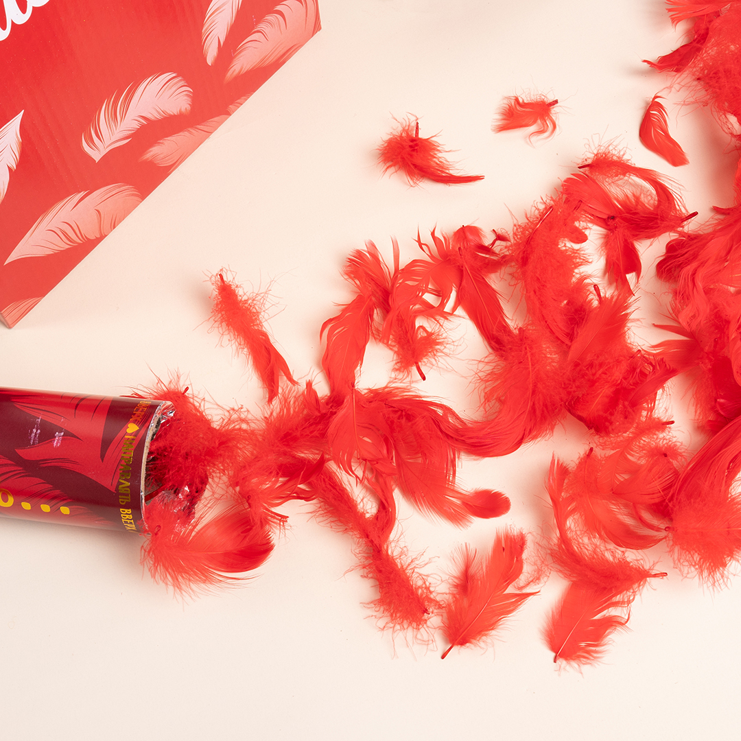 Пневмохлопушка (12/30 см), Это Любовь ..., Перья, Красный, 1 шт.