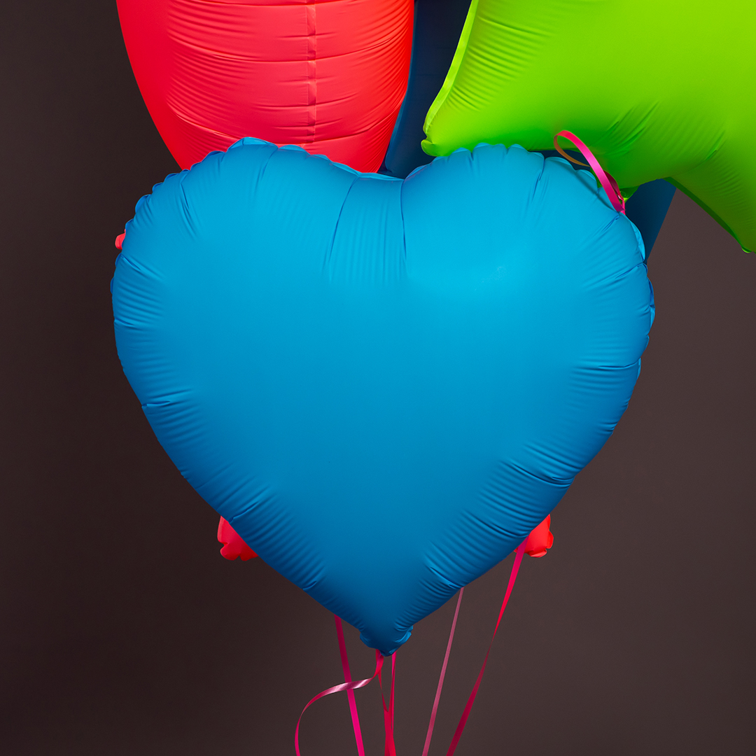 Шар (18''/46 см) Сердце, Синий, Неон, 1 шт.