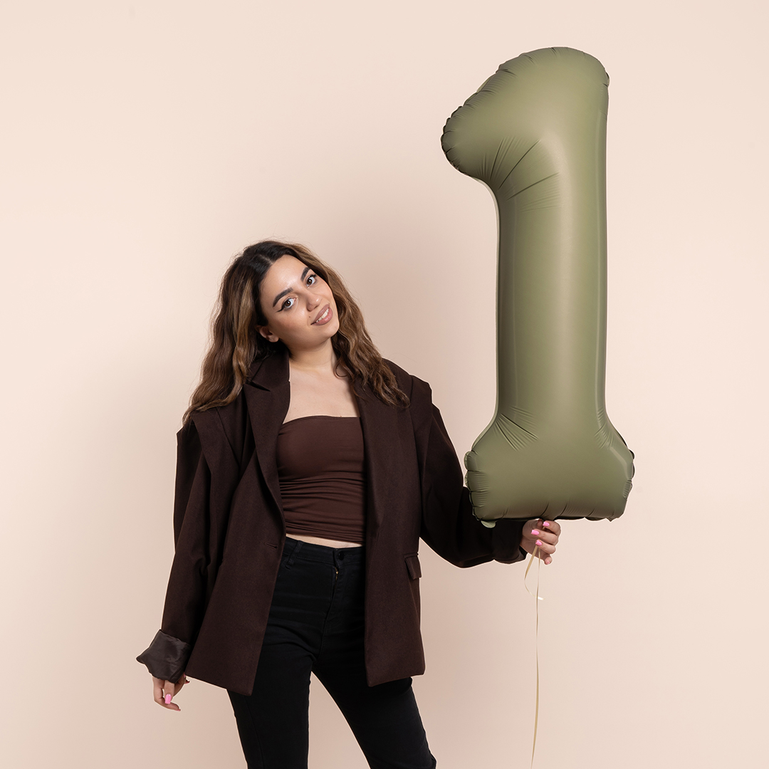 Шар (40''/102 см) Цифра, 1 Slim, Оливковый, Матовый, 1 шт.