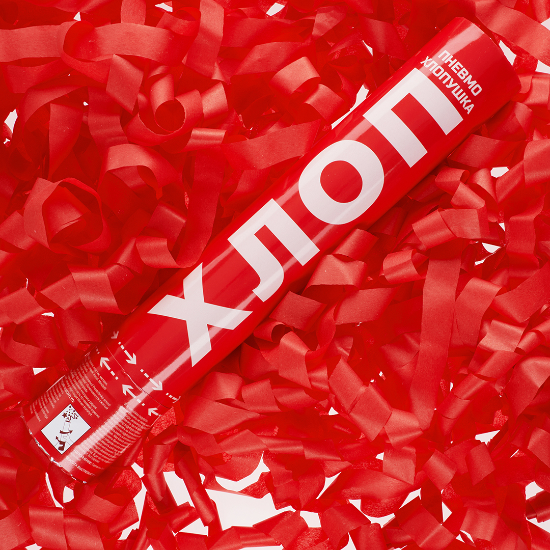 Пневмохлопушка (12/30 см), Хлопни, Серпантин тишью, Красный, 1 шт.