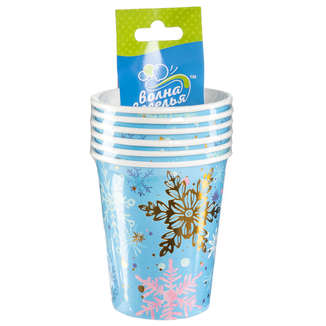 Стаканы (250 мл) Волшебные снежинки, Голубой, Металлик, 6 шт.