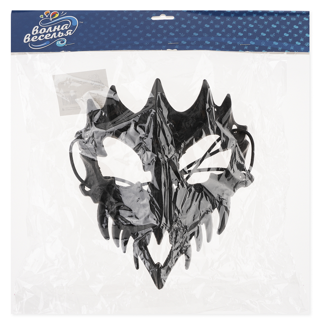 Карнавальная маска, Череп дракона, Черный, 16*18 см, 1 шт. 
