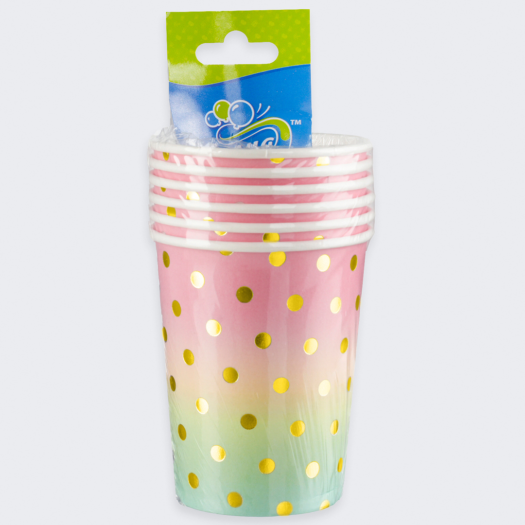 Стаканы (250 мл) Невесомый ДР, Радужный/Золото, Металлик, 6 шт.