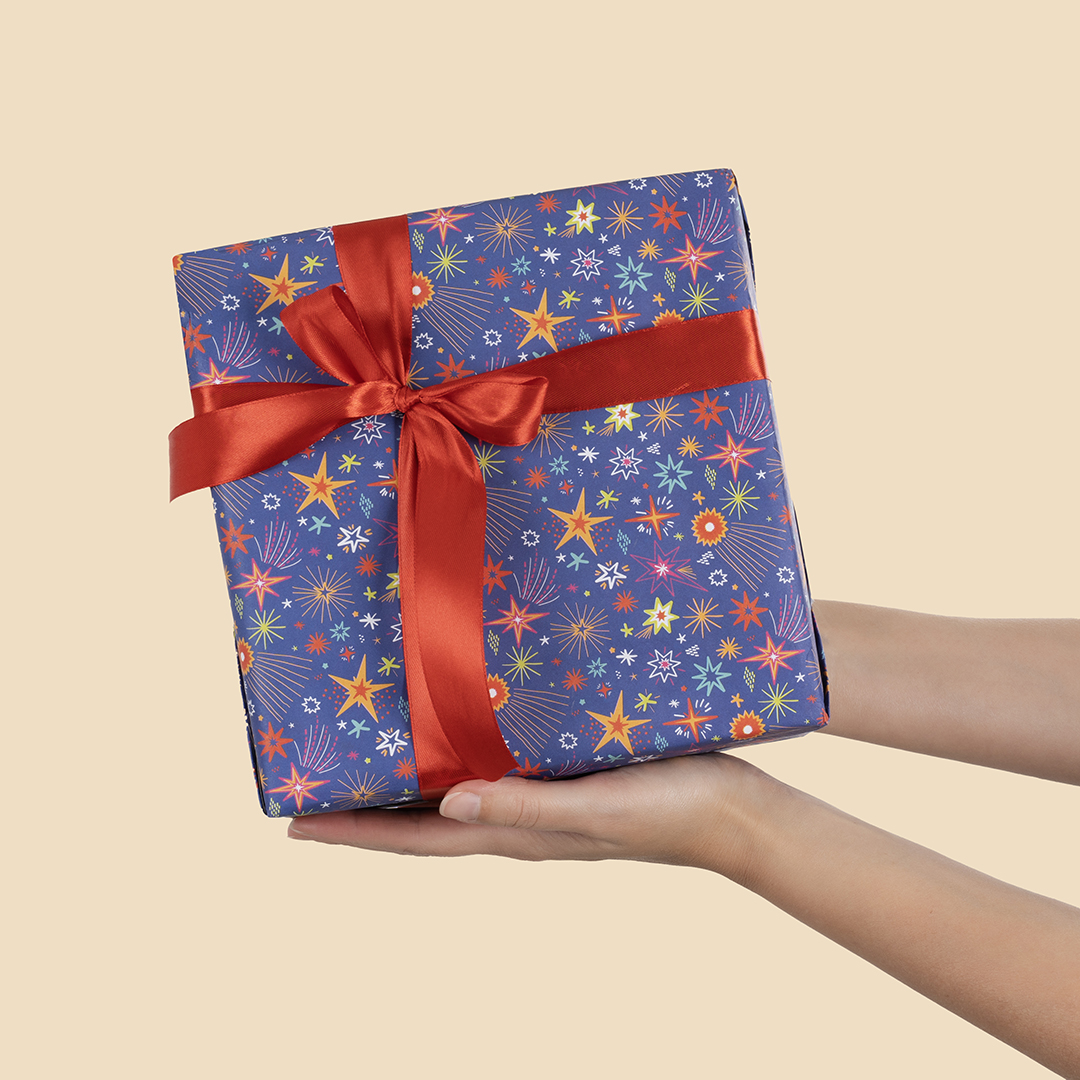 Упаковочная бумага 80гр (0,7*1 м) Сверкающие звезды, 1 шт.