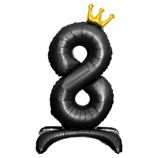 Шар (32''/81 см) Цифра на подставке, 8 Золотая корона, Черный, 1 шт. в уп.
