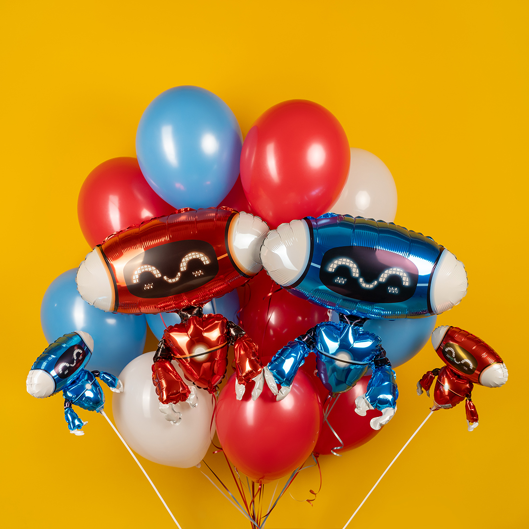 Шар (13''/33 см) Мини-фигура, Робот, Синий, 1 шт.