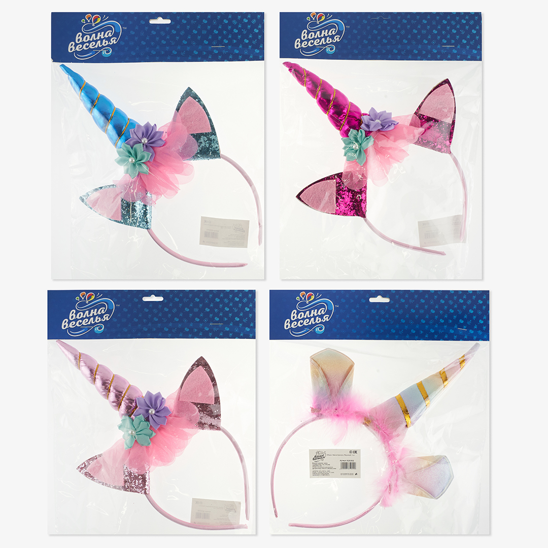 Ободок, Цветочный единорог, Розовый, с блестками, 1 шт. 