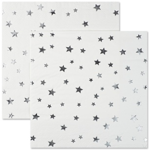 Сервировочные салфетки, Серебристые звезды, Белый/Серебро, Металлик, 33*33 см, 12 шт.