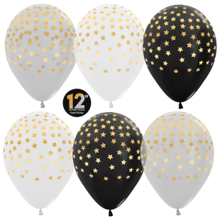 Шар (12''/30 см) Звездочки, Ассорти (005/080/390), кристалл, 5 ст, 25 шт.