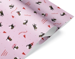 Упаковочная бумага 80гр (0,7*1 м) Амуры Ля-Муры (котики), Розовый, 10 шт.
