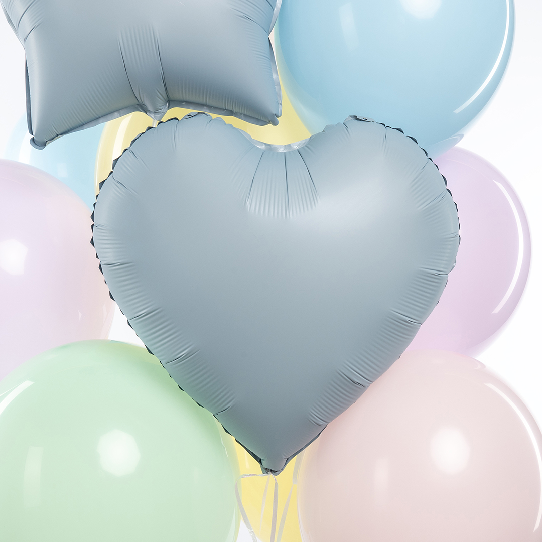 Шар (18''/46 см) Сердце, Голубой, Сатин, 1 шт.