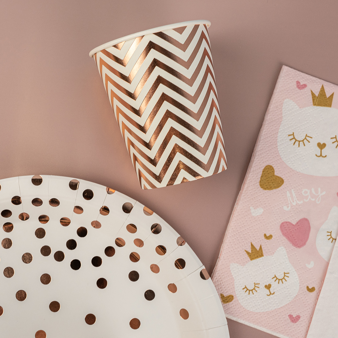 Стаканы (250 мл) Зигзаги, Белый/Розовое золото, Металлик, 6 шт.