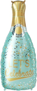 Шар (37''/94 см) Фигура, Бутылка Шампанское, Праздничное конфетти, Голубой, 1 шт.
