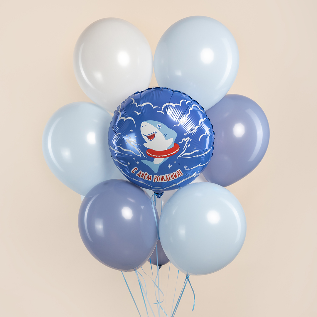 Шар (18''/46 см) Круг, С Днем Рождения (акула), 1 шт.