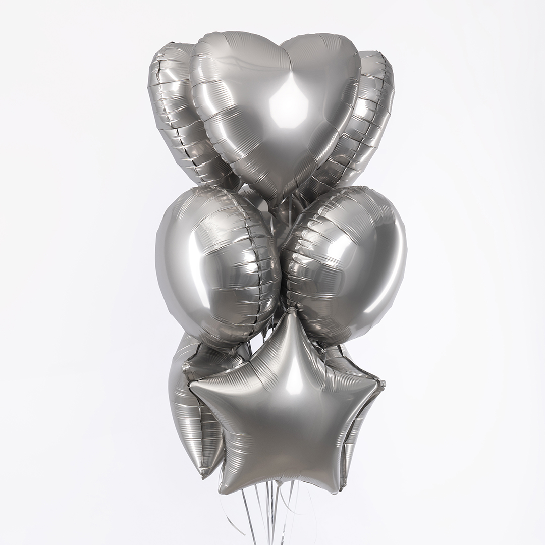 Шар (18''/46 см) Звезда, Стальной серый, Сатин, 1 шт.