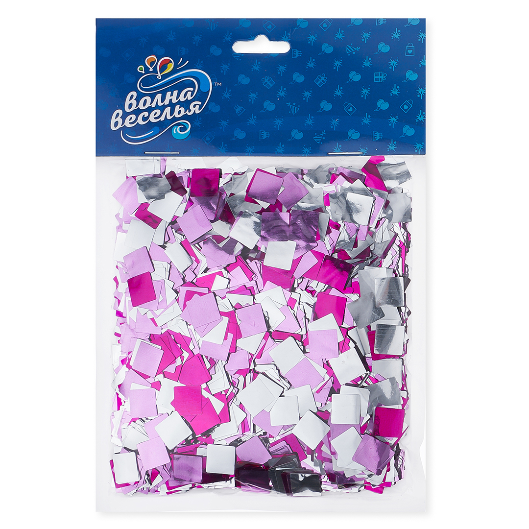 Конфетти фольга Квадрат, Розовый микс, Металлик, 1 см, 50 г.