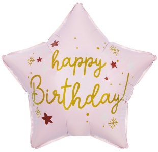 Шар (18''/46 см) Звезда, Happy Birthday (звездочки), Светло-розовый, Сатин, 1 шт. в уп. (цв.этик.)