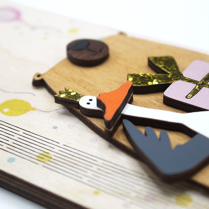 Деревянный конверт 3D, Поздравляем! (мишка и гусь), 1 шт.