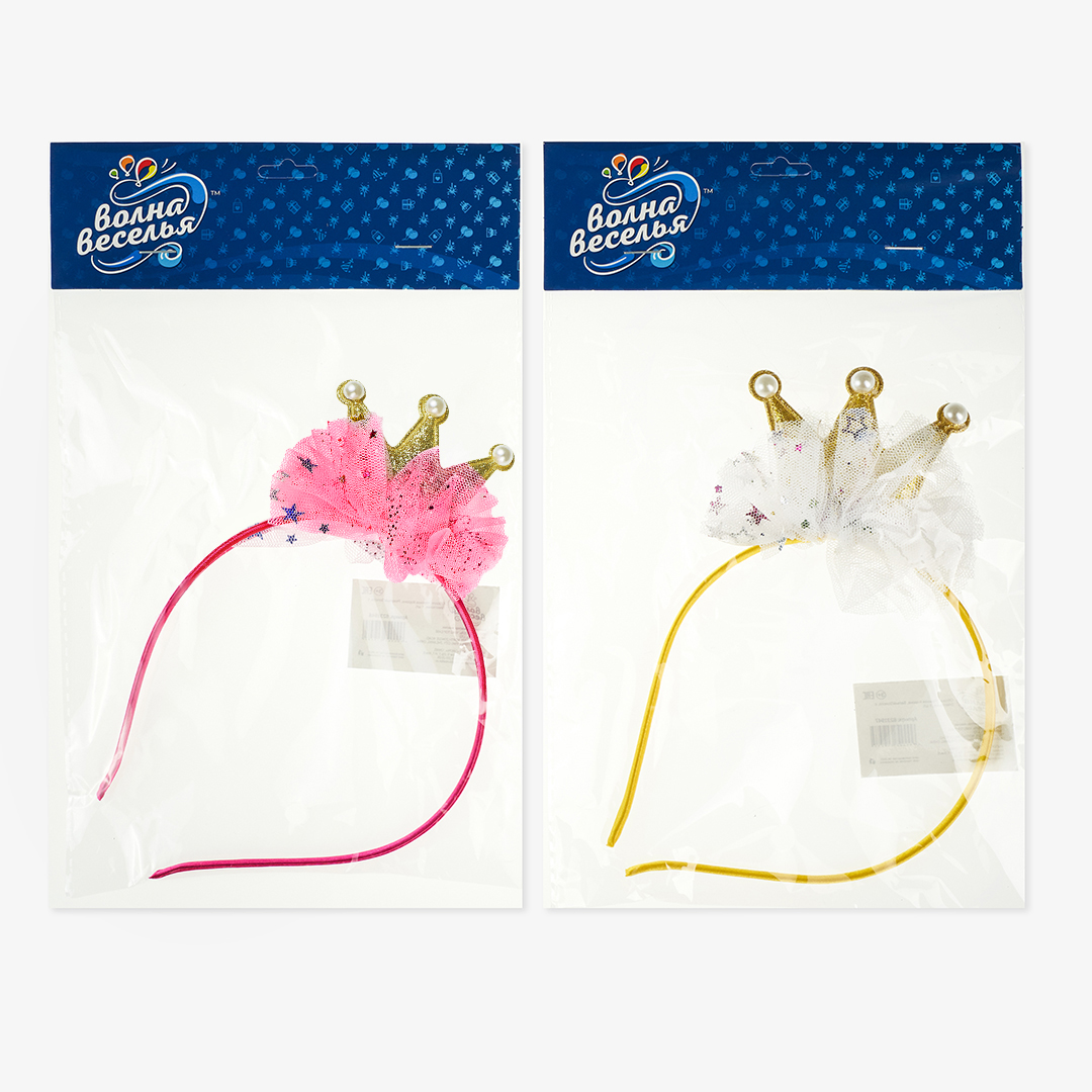 Ободок, Нежная Корона, Белый/Золото, с блестками, 1 шт. 