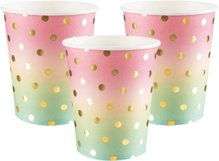 Стаканы (250 мл) Невесомый ДР, Радужный/Золото, Металлик, 6 шт.