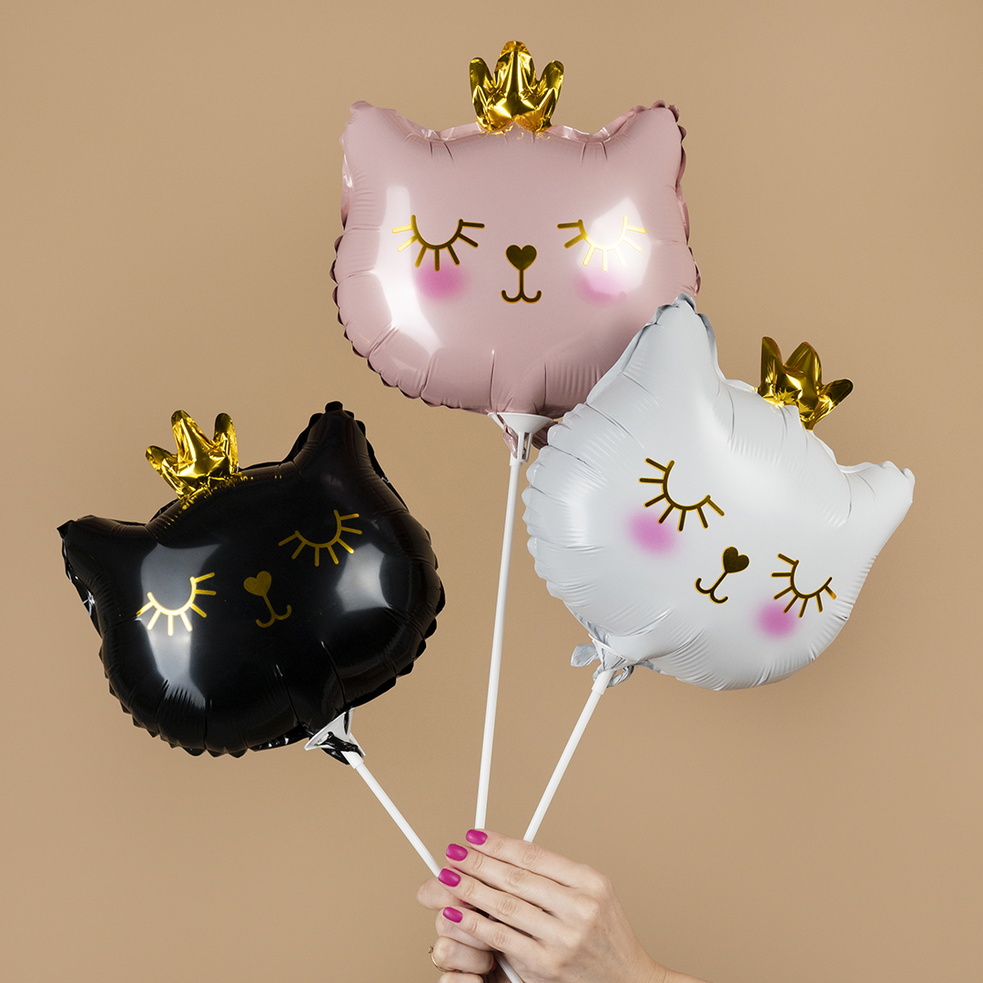 Шар с клапаном (11''/28 см) Мини-фигура, Котенок Принцесса, Черный, 5 шт. в уп. (цв.этик.)