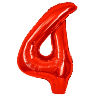 Шар (40''/102 см) Цифра, 4, Красный, Металлик, 1 шт. в уп.