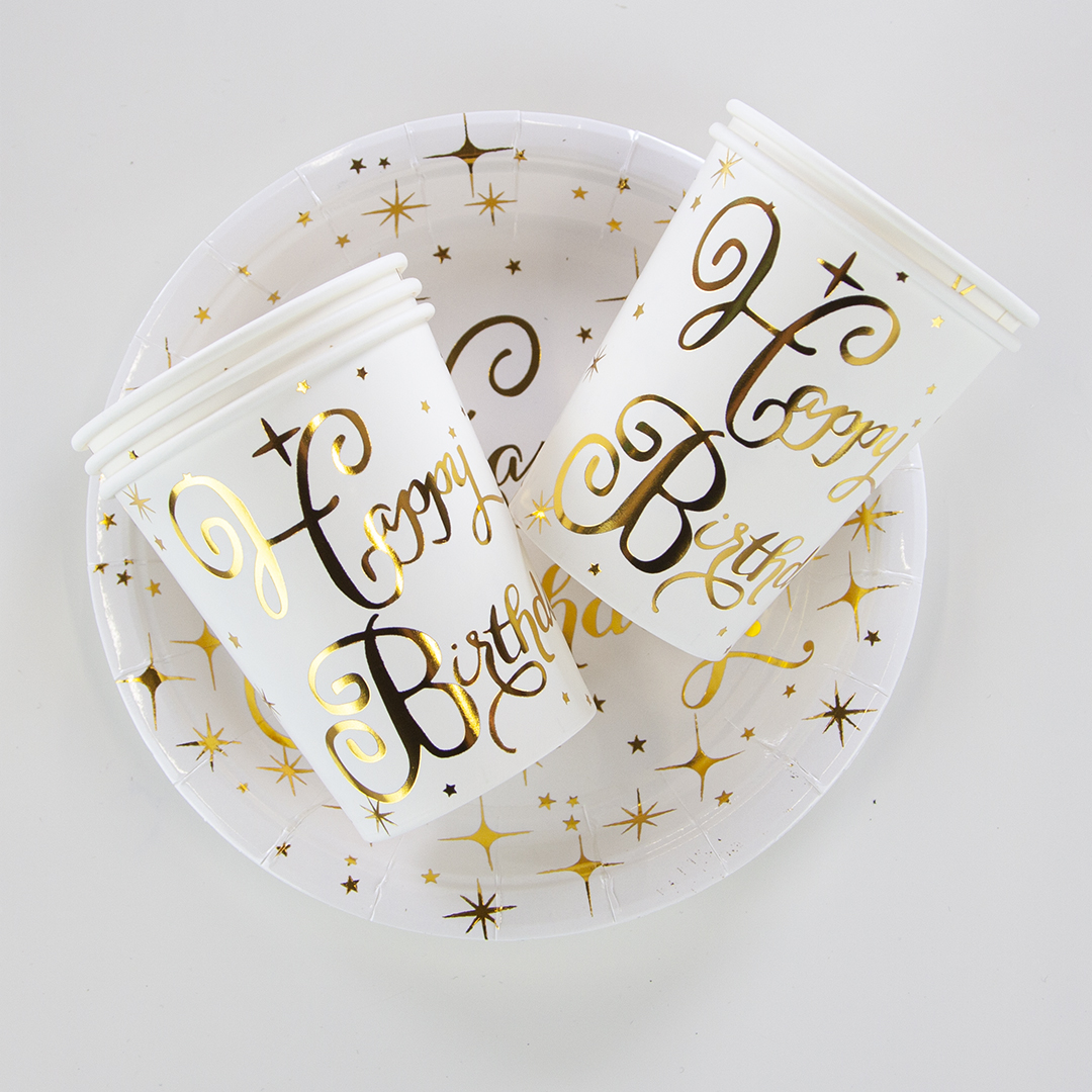 Стаканы (250 мл) Волшебный ДР, Белый/Золото, Металлик, 6 шт.