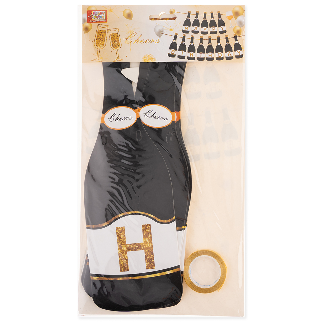 Гирлянда Шампанское, Happy Birthday, Черный, 150 см, 1 упак.