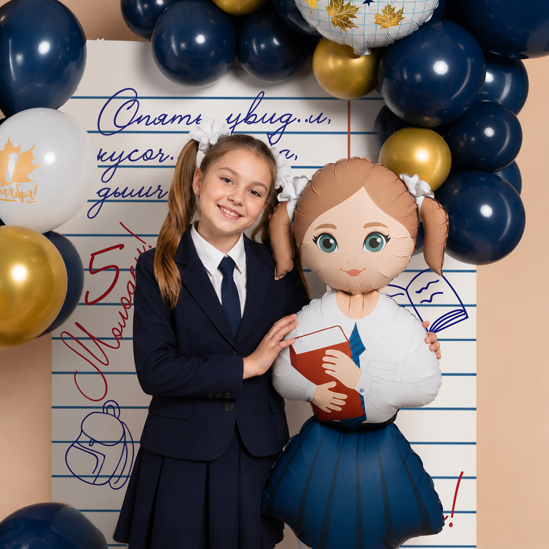Шар 3D (71''/180 см) Фигура на подставке, Школьница, Ученица Девочка, Сатин, 1 шт. в уп.