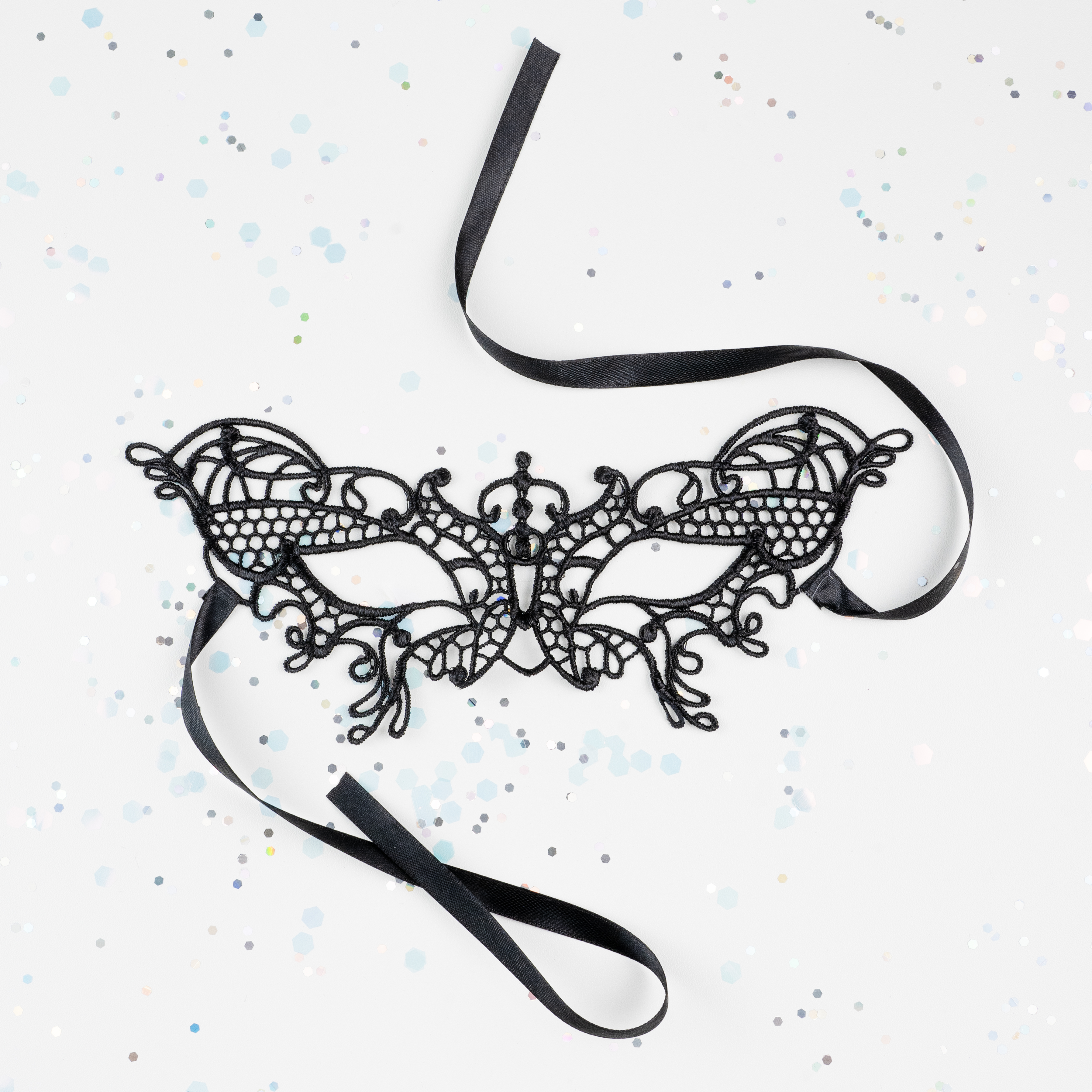 Маска кружевная, фигурная, Бабочка, Черный, 16*24 см, 1 шт. 