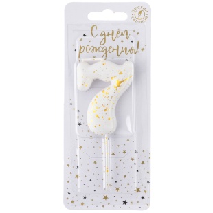 Свеча Цифра, 7 Золотые брызги, на шпажке, Белый, Металлик, 4,3 + 5,2 см, 1 шт. с держат.