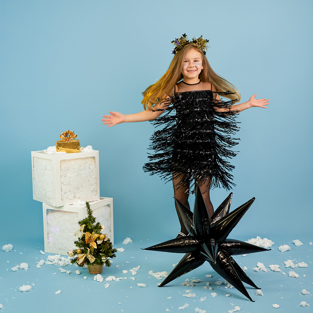 Ободок, Шарики из дождика, Черный/Золото, 1 шт. 