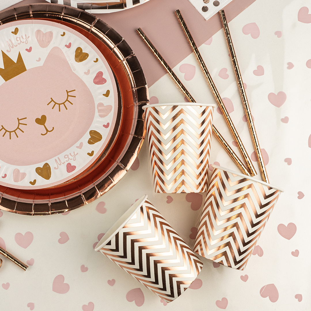 Стаканы (250 мл) Зигзаги, Белый/Розовое золото, Металлик, 6 шт.