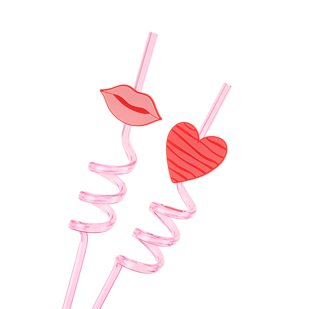 Трубочки для коктейлей (пластик), Романтика, Розовый, 4 шт. в упак. 