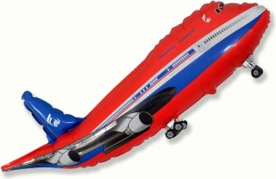 Шар (17''/43 см) Мини-фигура, Самолет, Пассажирский лайнер, Красный, 1 шт.