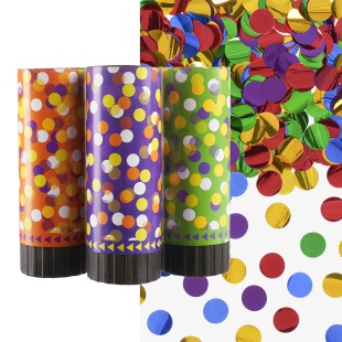 Хлопушка пружинная (4/10 см), Яркое конфетти, Круги фольга, Ассорти, Металлик, 3 шт.