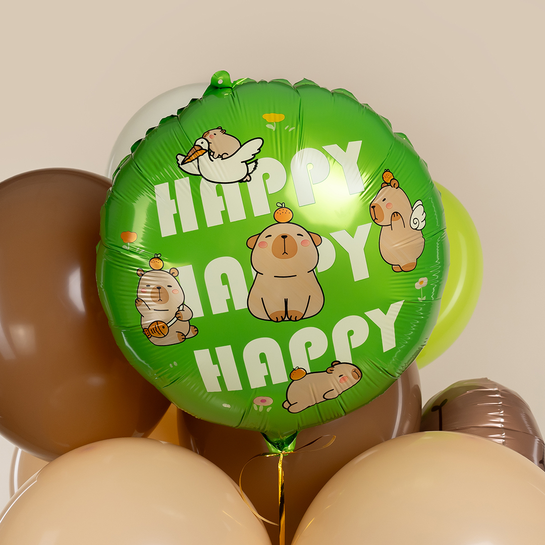 Шар (18''/46 см) Круг, Капибары, Happy Birthday, 1 шт.