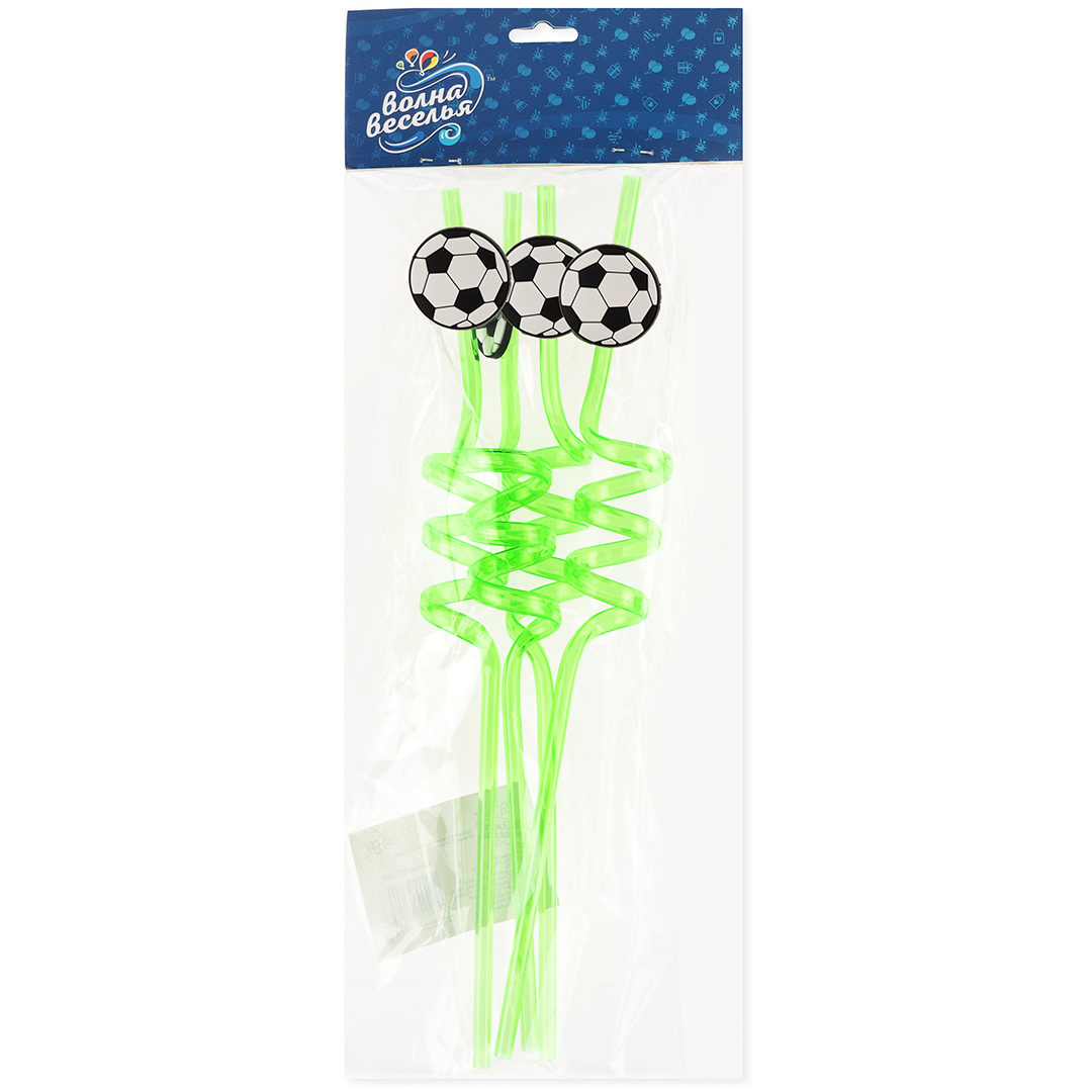 Трубочки для коктейлей (пластик), Футбол, Зеленый, 4 шт. в упак. 