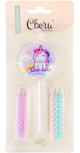 Набор свечей Фигура, Нежный единорог, Ассорти, Макарунс, 0,5*6 + 6 см, 7 шт. с держат.