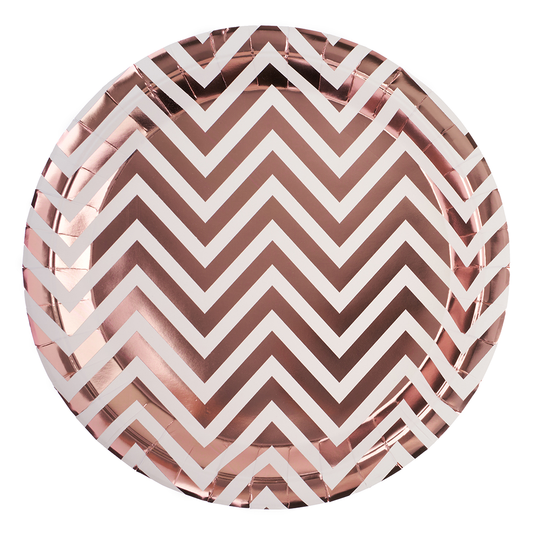 Тарелки (7''/18 см) Зигзаги, Белый/Розовое золото, Металлик, 6 шт.