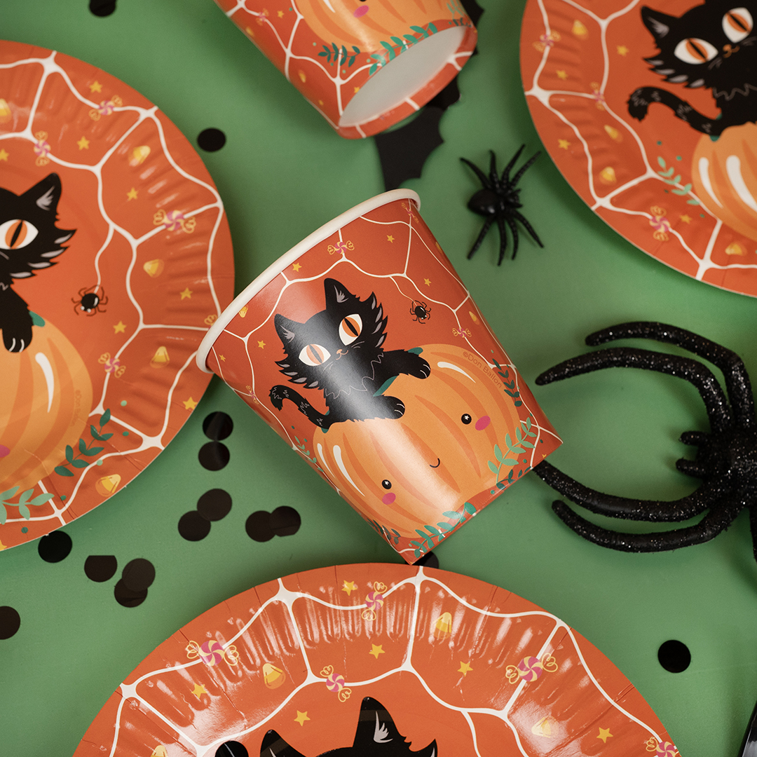 Стаканы (250 мл) Кошка на тыкве, Оранжевый, 6 шт.