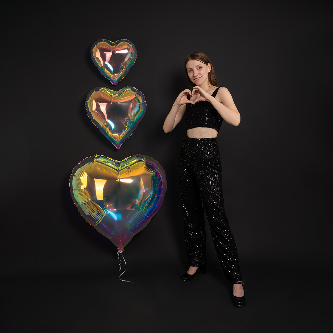 Шар (24''/61 см) Сердце, Зеркальный, Хамелеон, 1 шт. в уп.