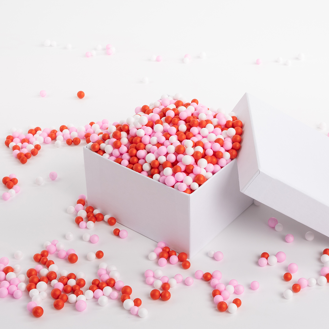 Шарики пенопласт, Цветной микс, Красный/Розовый, 6-8 мм, 20 гр.