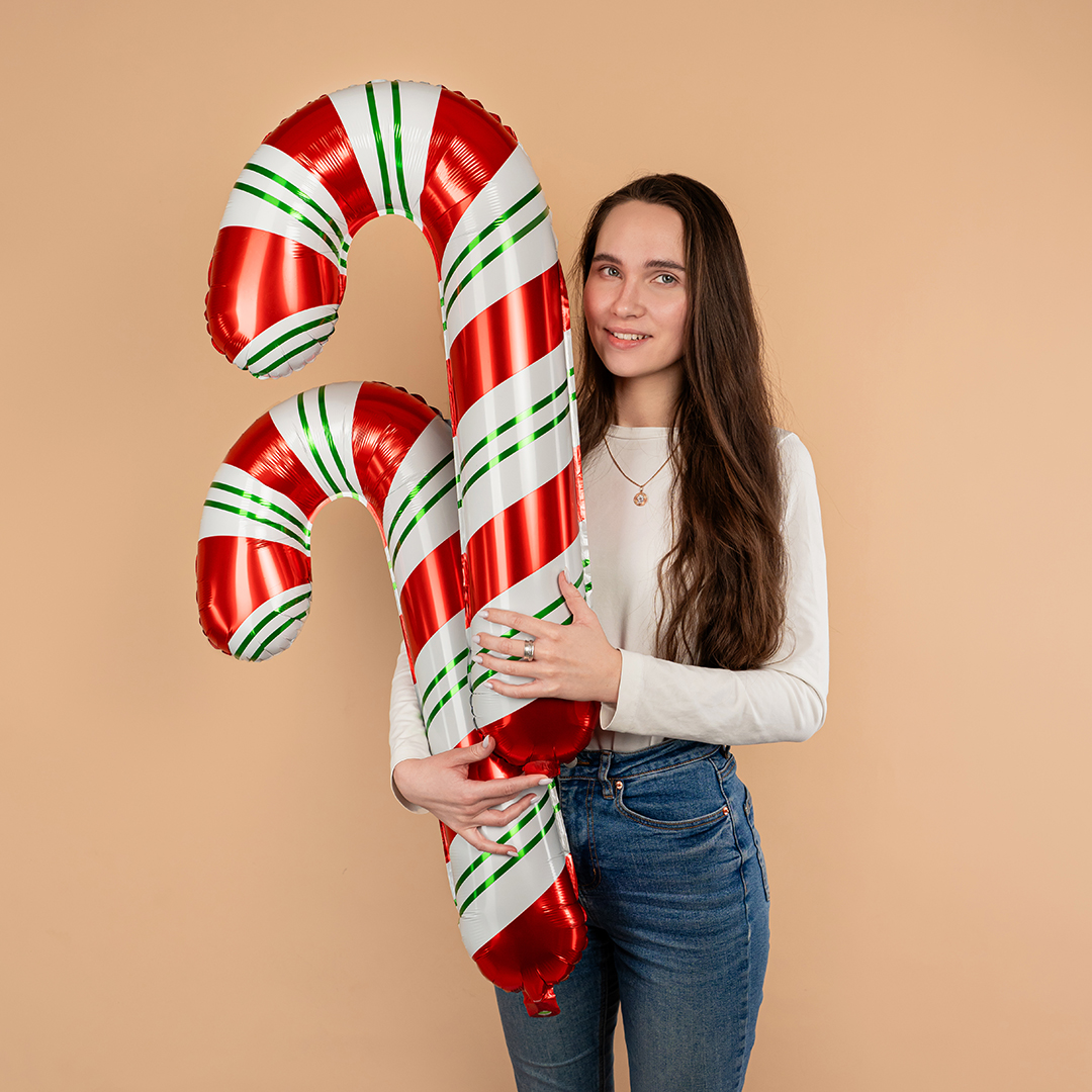 Шар (38''/97 см) Фигура, Леденец трость (надув воздухом), Красный/Зеленый, 1 шт. в уп.