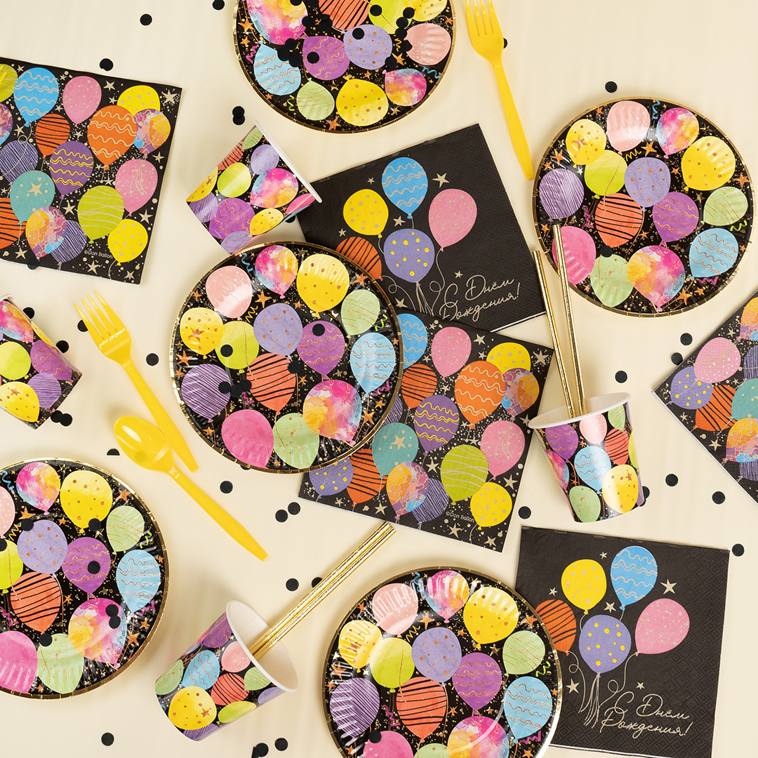 Сервировочные салфетки, Воздушные шары, Черный, 33*33 см, 20 шт.