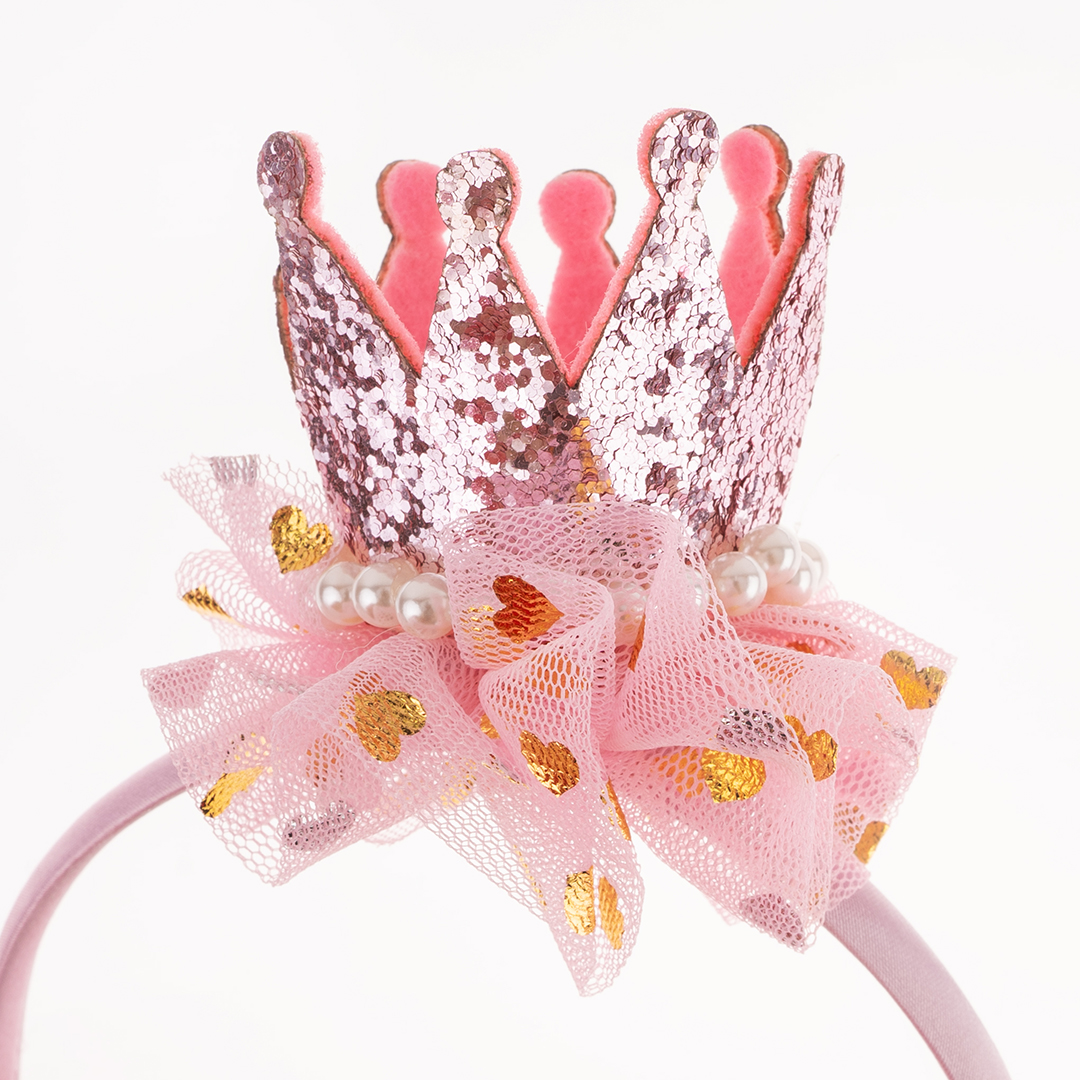 Ободок, Нежная корона, Розовый, с блестками, 1 шт. 