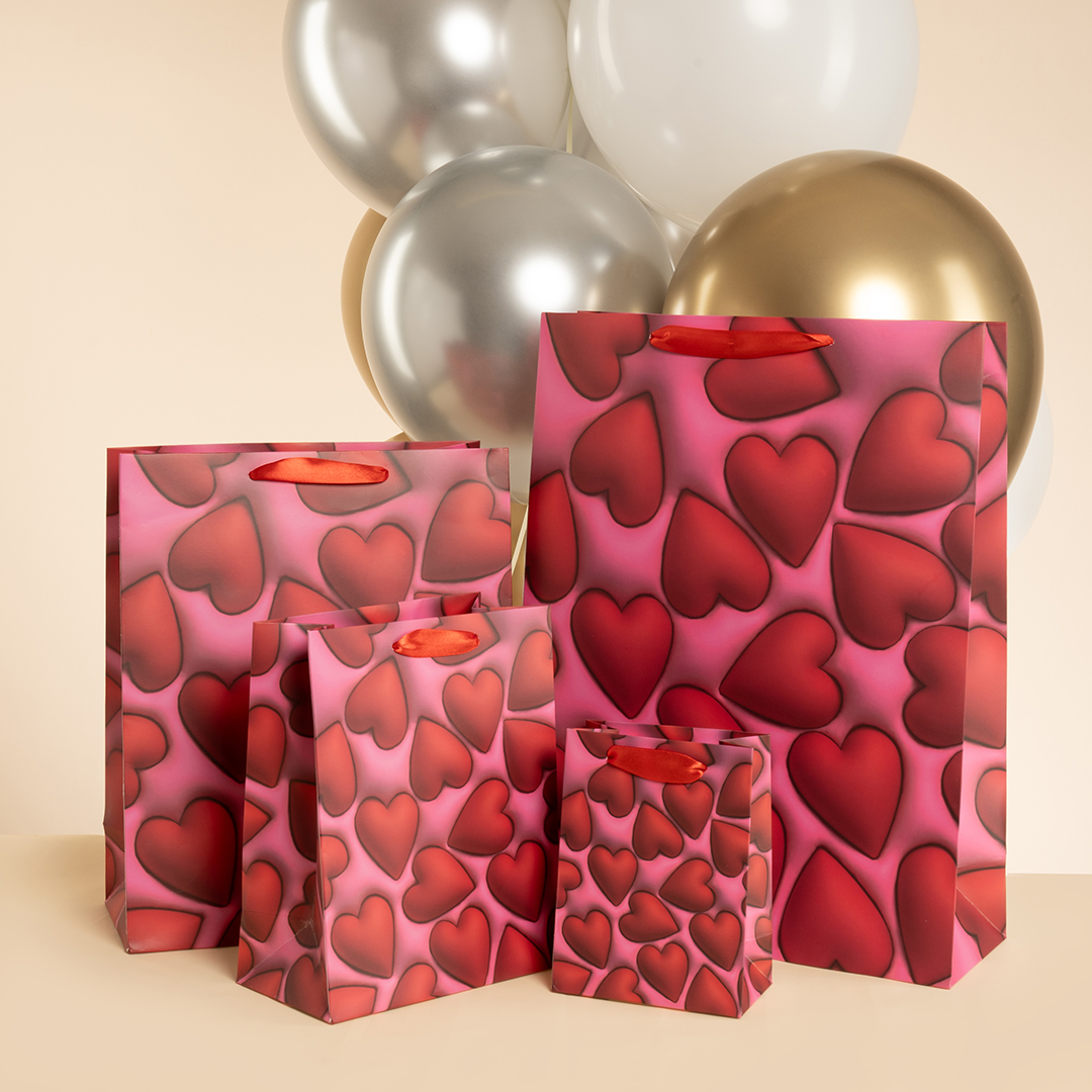 Пакет подарочный, 210гр, Объемные сердца, 16*12*7 см, 1 шт.