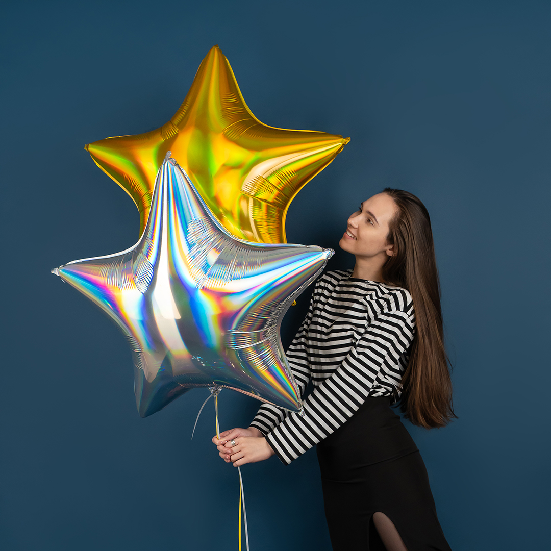 Шар (32''/81 см) Звезда, Золото, Голография, 1 шт.