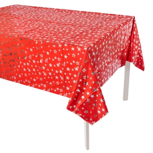 Скатерть одноразовая, Звезды Люкс, Красный/Серебро, Металлик, 137*183 см, 1 шт.