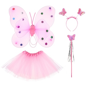 Набор (ободок, крылья, юбочка, волшебная палочка), Веселый Мотылек, Розовый, 47*38 см, 1 шт. 